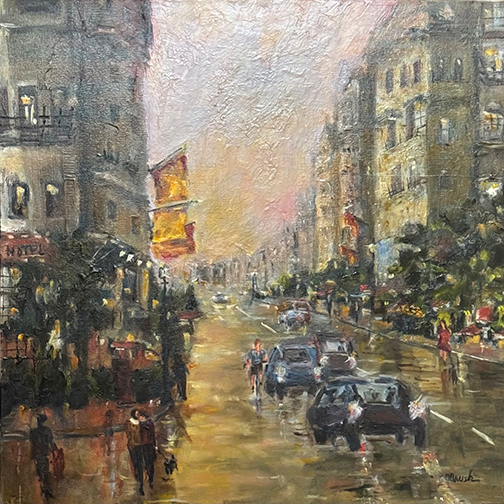 A bustling street scene as night approaches in Barcelona's Gothic Quarter (Barri Gòtic).